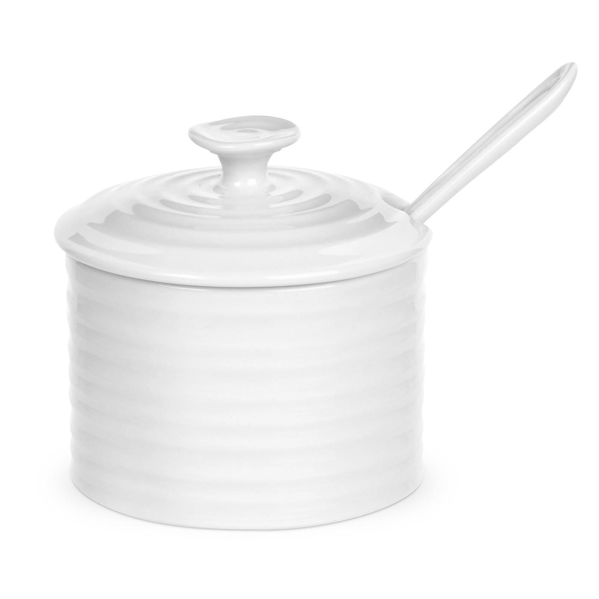 Portmeirion Sophie Conran Fine Porcelain Condiment Pot with Ceramic Spoon – Durable & Dishwasher Safe Serveware for Breakfast, Dining & Entertaining