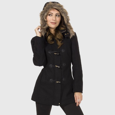 Alpine Swiss Duffy Womens Wool Coat Fur Trim Hooded Parka Jacket - image 1 of 4