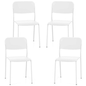 Costway Modern Dining Chairs Set of 4 with Tilted Backrest & Sturdy Metal Legs Plastic Black/White - 1 of 4