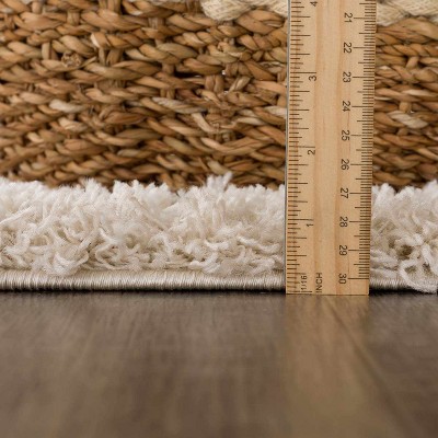 Ivory and Beige Square Shag Rug 6'7" Synthetic