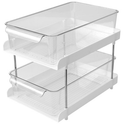Clear 2-Tier Resin and Metal Storage Shelf with Handles