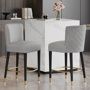 Set of 2 Upholstered Counter Stools Bar Stools Dining Chairs Accent chairs Armless Chairs Pub Kitchen Stools with Footrest, Beige/Gray-ModernLuxe - 1 of 4