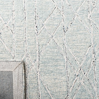 Handmade Light Blue Wool Tufted Reversible Square Rug