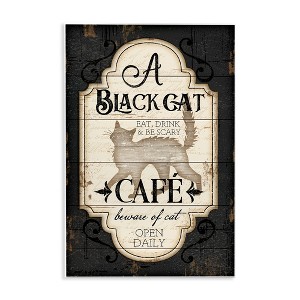Stupell Industries Black Cat Cafe Vintage Halloween Sign Spooky Witch Wall Plaque Art - 1 of 4