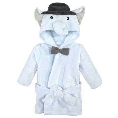 Hudson Baby Infant Boy Plush Animal Face Bathrobe, Bowtie Elephant, 0-9 Months