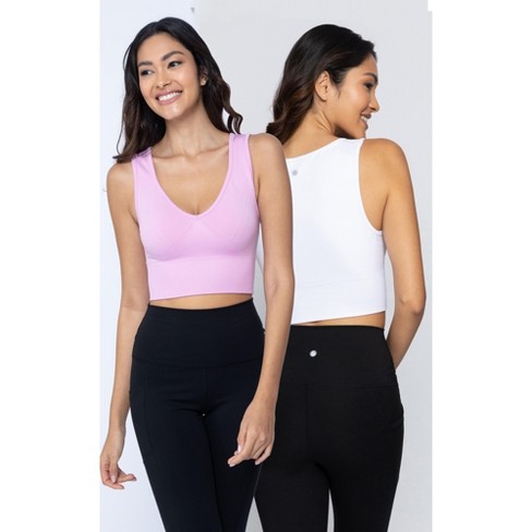 Yogalicious 2 Pack Seamless V-Neck Sports Bra - Sweet Lilac/White - Small