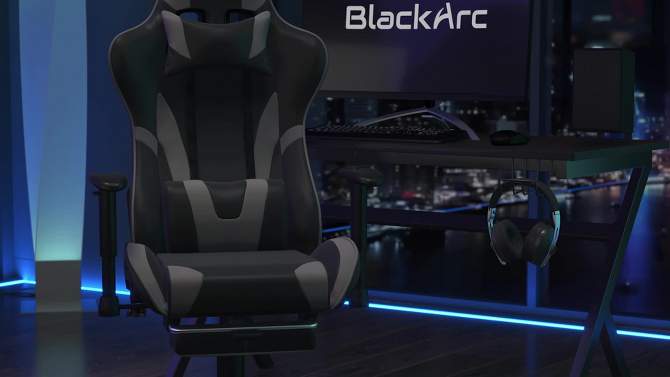 BlackArc Faux Leather Reclining Gaming Chair - Height Adjustable Pivot Arms, Pull-Out Footrest, Headrest & Lumbar Pillows, 2 of 10, play video