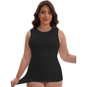 INSPIRE CHIC Women's Tummy Control Slimming Waist Shaper Crew Neck Traceless Sleeveless Long Tank Undershirt - 1 of 4