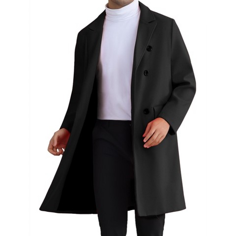 Lars Amadeus Men's Double Breasted Notched Lapel Formal Winter Trench Coat Black X Large