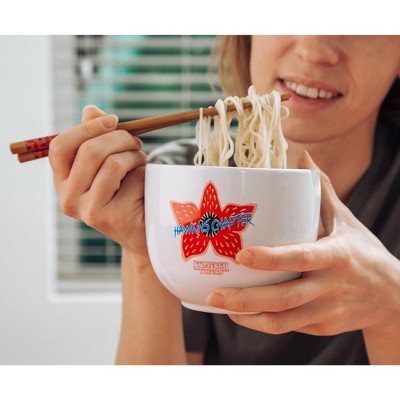 White Ceramic Stranger Things Ramen Bowl Set with Chopsticks