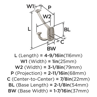 Satin Nickel Triple Prong Decorative Wall Hook