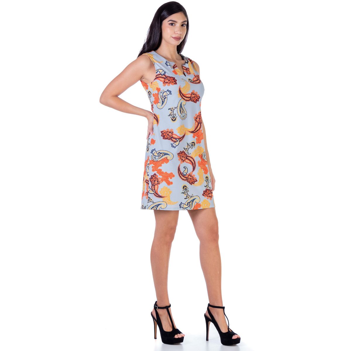 24seven Comfort Apparel Petite Paisley Print Sleeveless Shift Dress - thumbnail 2