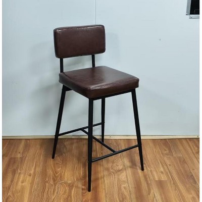 Bar Stools Set of 2 Upholstered Counter Height Bar Stools with Back, Faux Leather Bar Stools for Kitchen Island Dining Bar