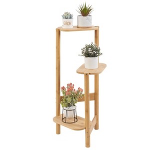 Artloge 3 Tier Tall Plant Corner Shelves Bamboo Tall Corner Plant Rack Flower Pot Holder Display for Balcony Garden Backyard Porch Indoor Decor - 1 of 4