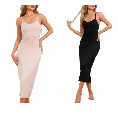 cheibear Women's Modal V Neck Adjustable Spaghetti Strap Chemise Sleep Dress