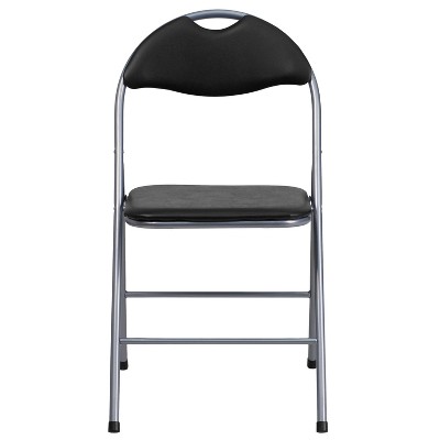 Hercules Series Sleek Black Vinyl & Metal Folding Chair Set with Carrying Handle