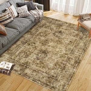 Oriental Diamond Print Area Rug - Vintage Distressed Colors,Low-Pile,Washable,Non-Slip,Rugs for Living Room,Bedroom, Kitchen - 1 of 4