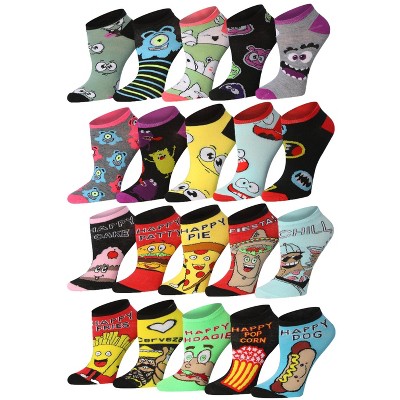 Tipi Toe Women's 20 Pairs Colorful Mix Animal Food Patterned Low Cut/No Show Socks