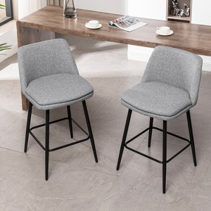 Set of 2  Bar Stools - 25.6" Counter Height, 360° Swivel Linen Stools with Back & Metal Legs - 1 of 4