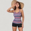 Anna-Kaci Swim Women's Striped Tankini Top and Mid-Rise Swim Shorts Two-Piece Swimsuit with Ruched Neckline and Wide Shoulder Straps - 2 of 4