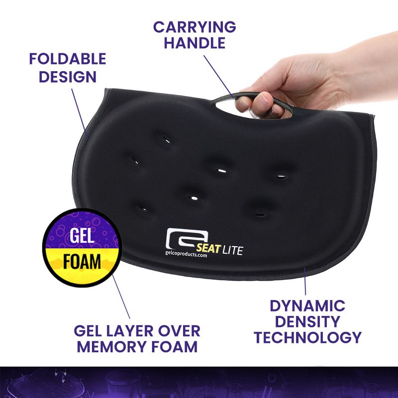 GSeat LITE - Travel Gel Foam Cushion, Relieves Tailbone Discomfort and Promotes Healthy Posture for Car, Commute, Airplane and Travel Comfort - Black, 5 of 7