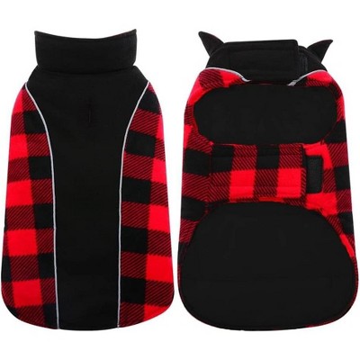 Dog Winter Coat, Reversible Waterproof Dog Jacket with Reflective Strip, Warm Dogs Fleece Vest Adjustable Plaid Christmas Doggy Cold Weather Clothes