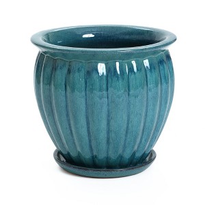 LuxenHome Sea Blue Bowl Round Ceramic Decorative Planter Pot - 1 of 4