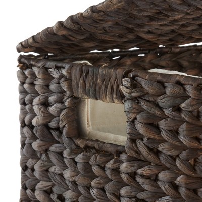 Espresso Woven Water Hyacinth Double Laundry Hamper with Lid