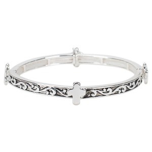 Dicksons Swirl Design with Polished Cross Tile Stretch Bracelet - 1 of 4