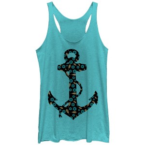 Women's Lost Gods Floral Print Anchor Racerback Tank Top - 1 of 3