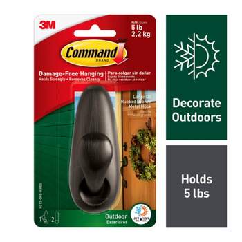 Command Large Sized Outdoor Forever Classic Metal Decorative  Hook with Foam Strips Bronze