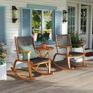 Osparple Rocking Chair Outdoor Set of 2 Acacia Rattan Outdoor Chairs with Seat and Back Reclining Outdoor Lounge Chairs for Balcony - 1 of 4