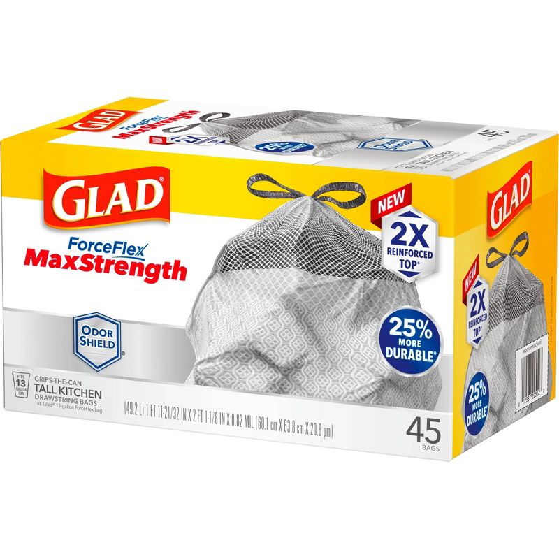 Glad ForceFlex MaxStrength Drawstring Odor Shield Trash Bags - 13 Gallon - 45ct, 3 of 16