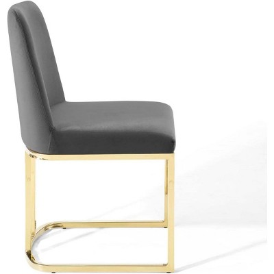 Glam Deco Gold Gray Velvet Upholstered Dining Side Chair