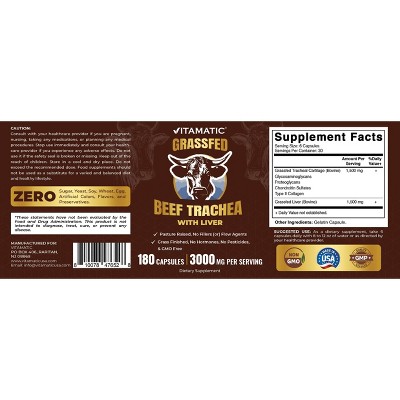 Vitamatic Grass-Fed Beef Trachea with Liver 180 Capsules