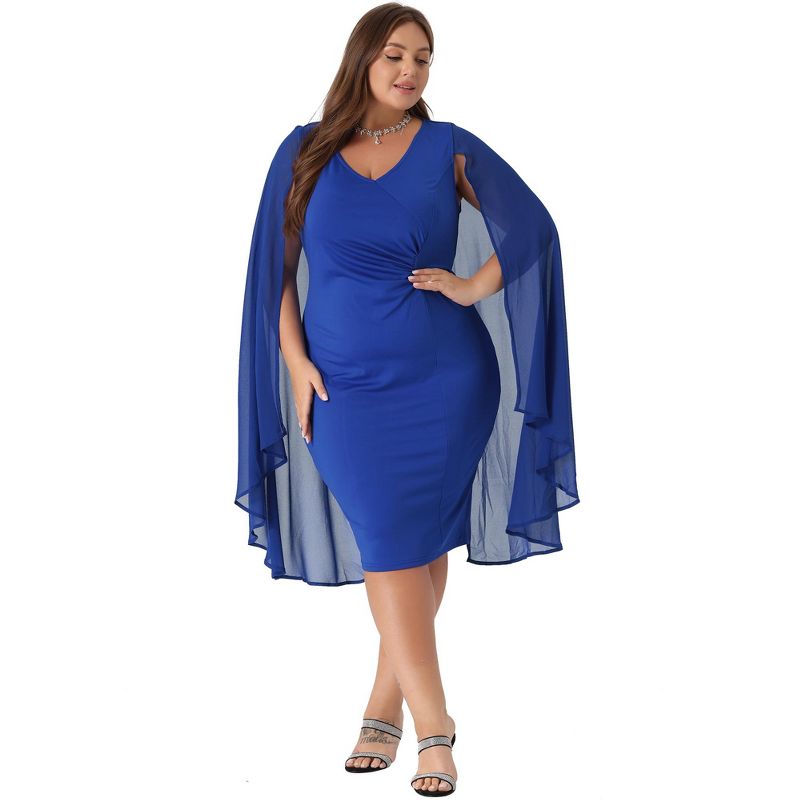 Agnes Orinda Women's Plus Size V Neck Ruched Wedding Wear to Work Bodycon Dresses, 3 of 5
