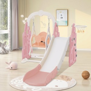 4 in 1 Toddler Slide Swing Set, Freestanding Slide Climber Playset with Basketball Hoop, Indoor Outdoor Playground Equipment, for Kids Gifts - 1 of 4