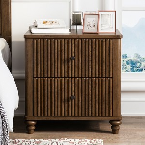 Bella Depot Mid Century Modern Fluted Nightstand, 21.65" Wide Side Table with 3 Drawers - 1 of 4