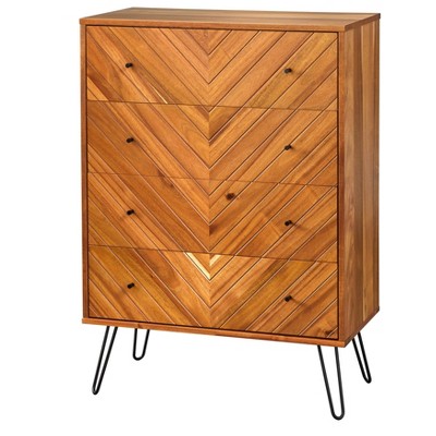 Alexandria 4 Drawer Chest Oak - Lifestorey: Modern Vertical Storage, MDF Veneer Finish, 47.3" High