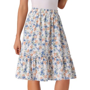 INSPIRE CHIC Women's Ruffle Hem Elastic Waist Flowy A-Line Swing Floral Midi Skirt - 1 of 4