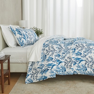 Twin Navy Sea Coral Print Reversible Microfiber Comforter Set