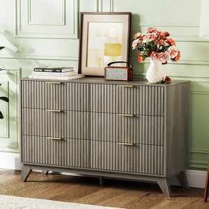VINGLI Fluted Dresser 6 Drawer Gray Dresser Wood with Rounded Edges, Grey  Dressers for Bedroom, 46.8" W*15.5" D*31" H