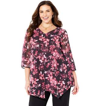 Catherines Women's Plus Size Split-Front Tiered Blouse
