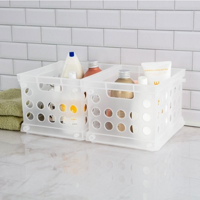 Clear Stackable Mini Plastic Storage Crate with Handles