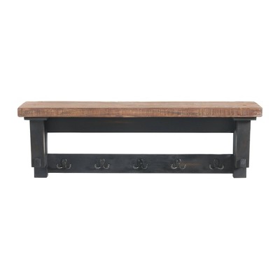 42" Black Solid Wood Hall Tree with Shelf and Bench