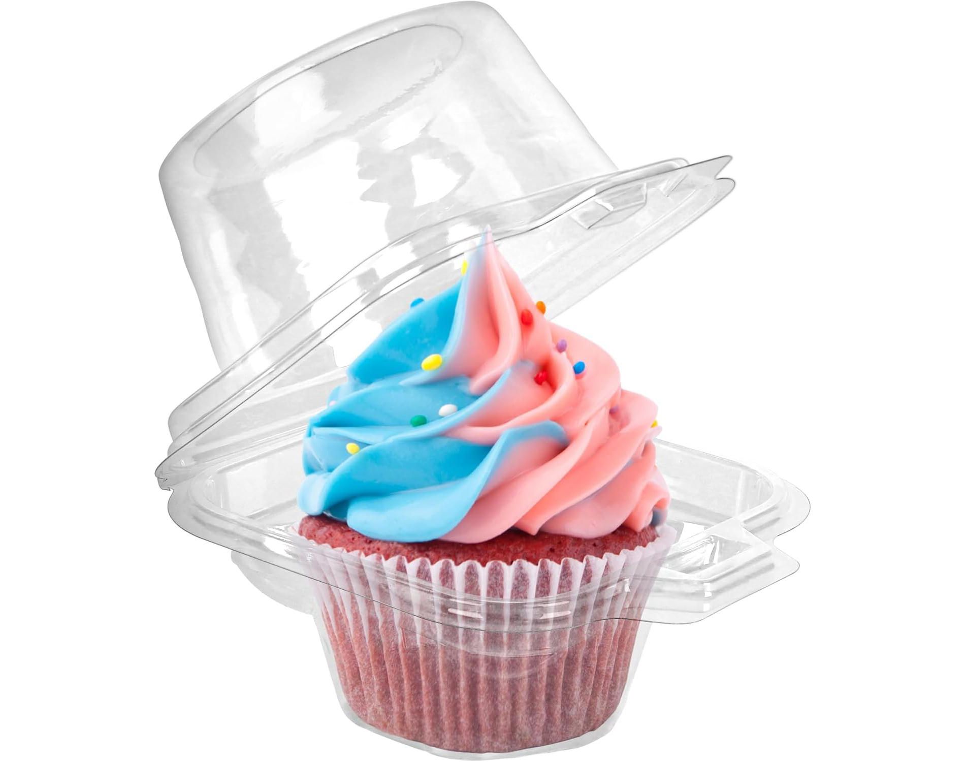 LotFancy 100Pcs Individual Cupcake Containers, Plastic Clear Cupcake Holder with Lid, Cupcake Boxes
