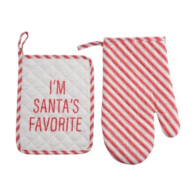 Totalee Gift Santa’s Fav Pot Holder & Oven Mitt Set of 2 Cotton Red