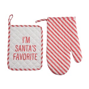 Totalee Gift Santa’s Fav Pot Holder & Oven Mitt Set of 2 Cotton Red - 1 of 2