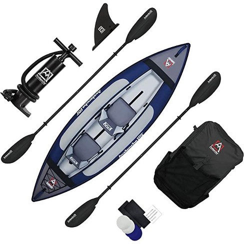 Outsunny 2-Person Inflatable Kayak, Inflatable Boat, Inflatable Canoe Set  with Air Pump, Aluminum Oars, Blue