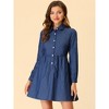 Allegra K Women's Peter Pan Collar Long Sleeve Button Down Chambray Dresses - image 2 of 4